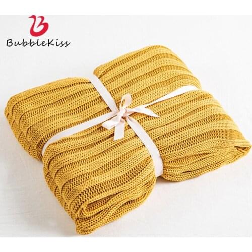 Bubble Kiss Nordic Vertical Striped Thread Blanket Pure Color Throw Blanket For Beds Knitted Office Napping Cotton Cover Blanket