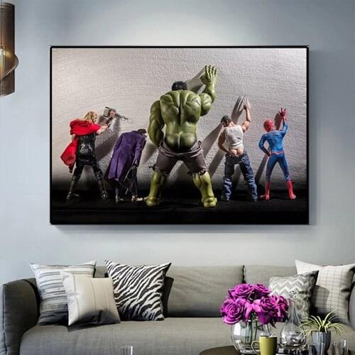 Marvel Poster Superhero Funny Pee Canvas Print Painting Avengers Prints Hulk Spiderman Home Decoration Kids Gift Room Decor