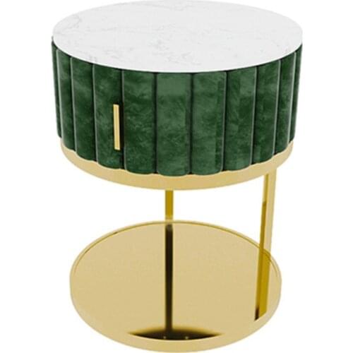 Korean light luxury marble bedside table solid durable Internet celebrity round double-layer locker strong bedroom furniture