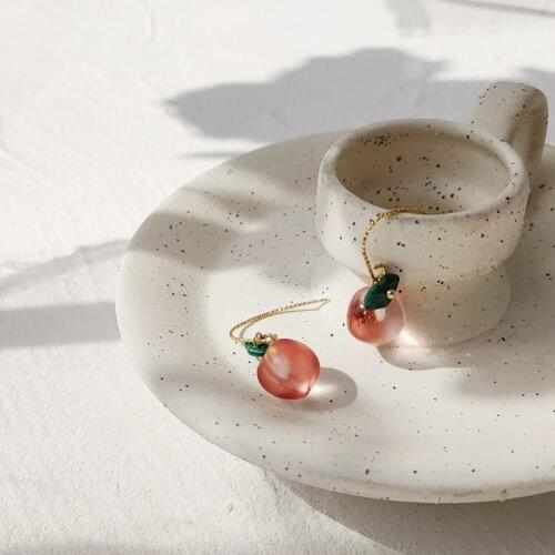 Minar Cute Clear Glass Peach Hook Earrings for Women 2021 Gold Color Alloy Resin Fruit Hanging Dangle Earrings Korean Jewelry