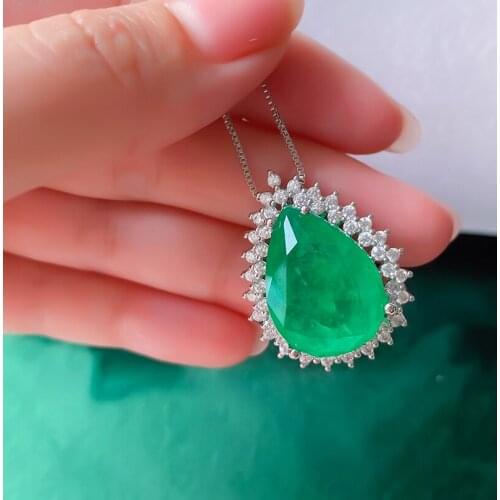 Created Paraiba Tourmaline Emerald 15*20MM Gemstone Silver color Necklaces for women Wedding Gifts 2020 new