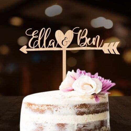 Love wedding decoration wood cake topper Boho Arrow nameswooden wedding cake toppers calligraphy