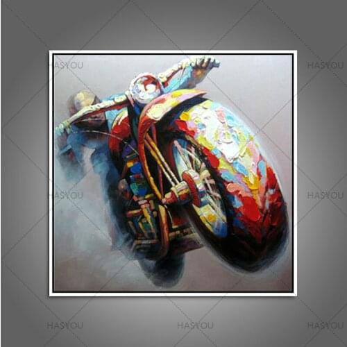 High Quality Superb Skills Artist Hand-painted Modern Bike Oil Painting On Canvas Handmade Heavy Motorbike Oil Painting