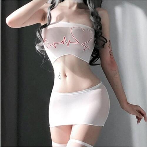 2020 New Cosplay Nurse Clothes Creative ECG Tulle Perspective Sexy Suspenders Skirt Ladies Erotic Lingerie Uniform Temptation