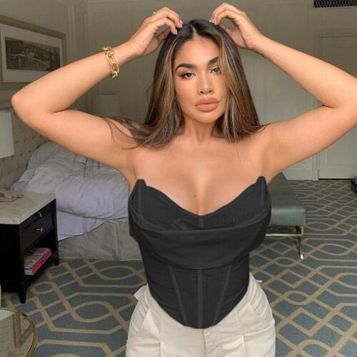 Sexy Solid Corset Top Vest Women Sleeveless Fashion Off Shoulder Bustier Corset Crop Tops Streetwear Slim Push Up Outwear