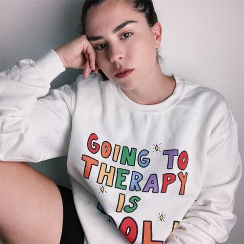 Rainbow Letters Slogan Printed Vintage Jumper White Cotton Thick Autumn Winter Pullover O Neck Loose Women Graphic Sweatshirts