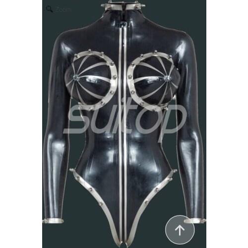 Women 's latex rubber bodysuits bust inflatable with back to crotch zip (not including metallic rivet) with leg parts