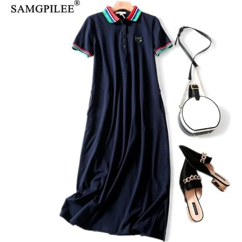 Summer Clothes For Women 2020 Plus Size Summer Dress Casual A-line Solid Mid-calf Empire Turn-down Collar Women Summer Dress 3xl