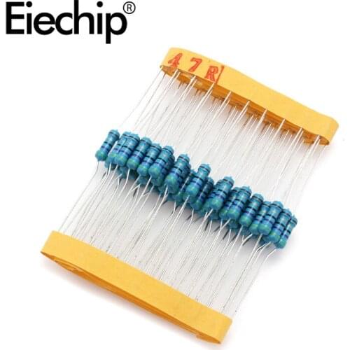 100pcs/lot 0.5W 1 ohm 1% Metal film resistor 1/2W resistance 47R Electronic resistors
