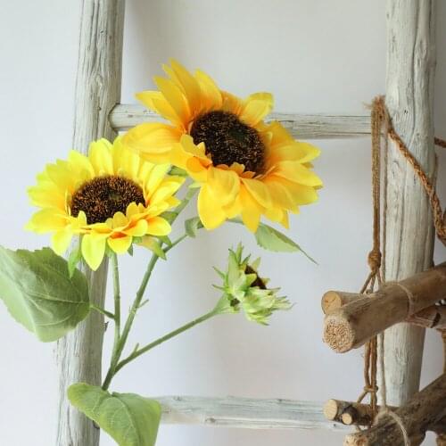 3 Heads Artificial Sunflower For Home Decoration Office Party Garden Fence Park Decoration Simulation Big Yellow Fake Flowers