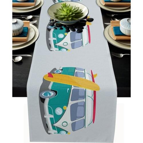 Bus Skateboard Retro Style Table Runner Modern Party Dining Table Runner Wedding Table Decor Tablecloth and Placemats