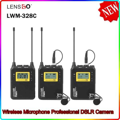LENSGO LWM-328C Wireless Microphone Professional DSLR Camera Lapel Mic Transmitter Kit for Youtube Video Recording Interview