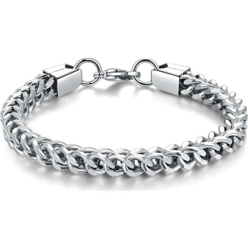 Stainless Steel Bracelet Luxury Men Charm Bracelet Rock Fashion Jewelry Curb Cuban Link Chain Bracelet Male Accessories