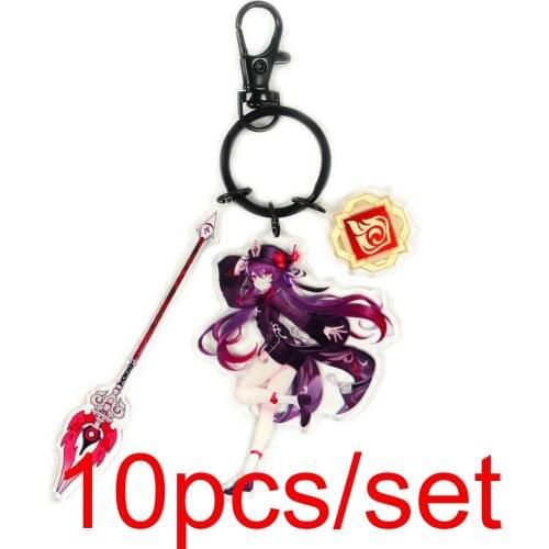 10pcs/set Genshin Impact Hu Tao Acrylic Keychain Jean-Gunnhildr Keqing Klee Morax QiQi Cute Cartoon Backpack Decoration Pendant