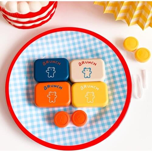 Bear Square Contact Lens Case With Mirror Women Colored Contact Lenses Box Eyes Contact Lens Container Lovely Travel Kit