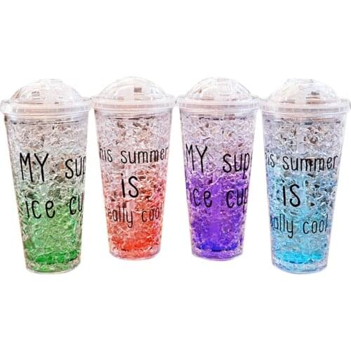 Portable Plastic Cup Tumbler Travel Cup Coff Double Layer Reusable Smoothie with Straw Summer 450ml