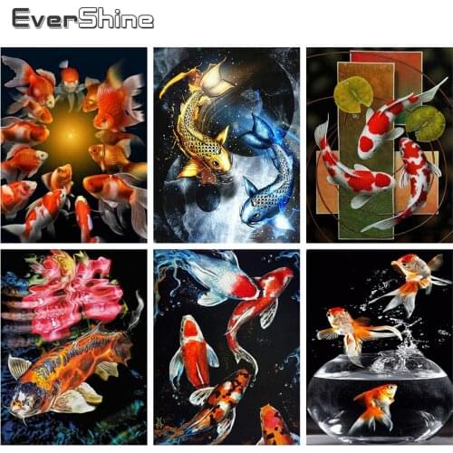 Evershine Diamond Painting Fish 5D DIY Diamond Mosaic Full Layout Animals Embroidery Rhinestone Art Home Decoration