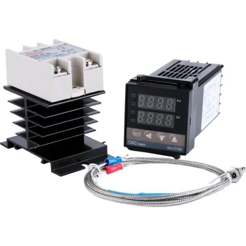 REX-C100 Digital RKC PID Thermostat Temperature Controller digital 240V REX-C100＋K Thermocouple Probe＋heat sink＋40A SSR
