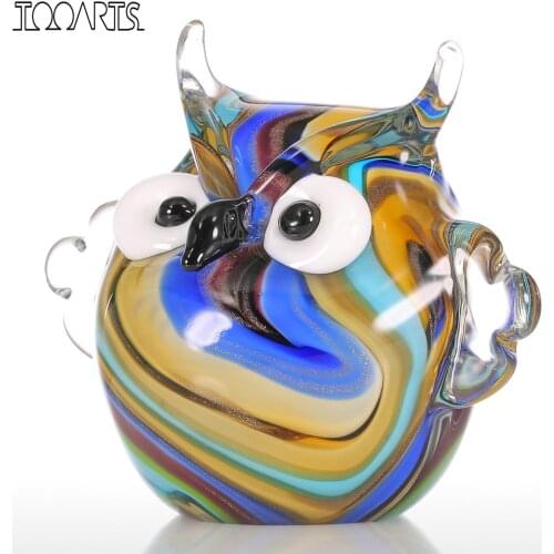 Tooarts Colorful Owl Figurines Glass Ornament Mini Animal Statuettes Home Decor Multicolor Modern Home Decoration Accessories