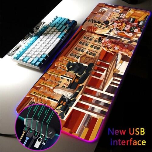 MRGLZY RGB Gaming Mouse Pad LED 4-Port Japanese Kimono girl Mousepad Large USB Hub Rug Games Computer PC DeskMat for Csgo