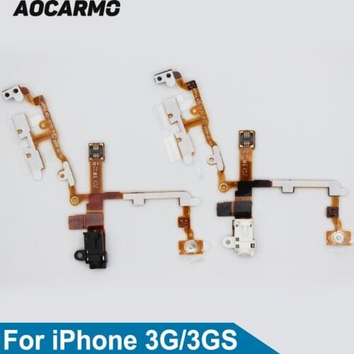 Aocarmo Power On/Off Volume Up/Down Button Silent Switch Headphone Audio Jack Port Dock Flex Cable For iPhone 3G 3GS Black/White