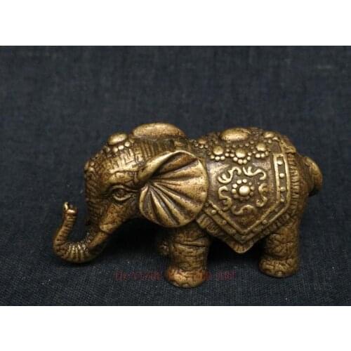 YIZHU CULTUER ART Collection Old China Bronze Carving Elephant Statue Paperweight Fengshui Family Decoration Gift