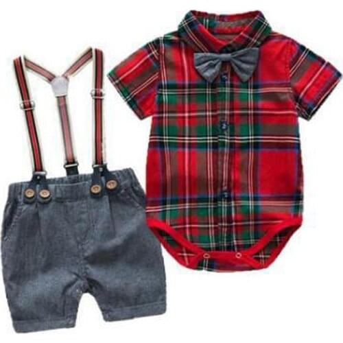 Red Plaid Baby Boy Clothes Summer Newborn Clothes Set Cotton Short Sleeves Shirt+Short Pants Infant Clothes Set