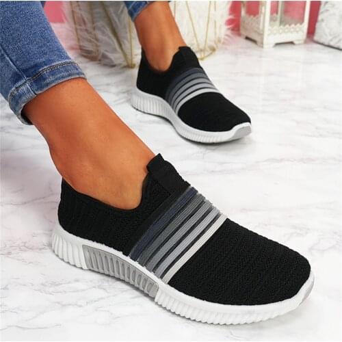 Womens Casual Vulcanized Shoes Woman Mesh Sneakers Women Knitted Flat Ladies Slip On Female Footwear Size Feminino Zapatos#F3