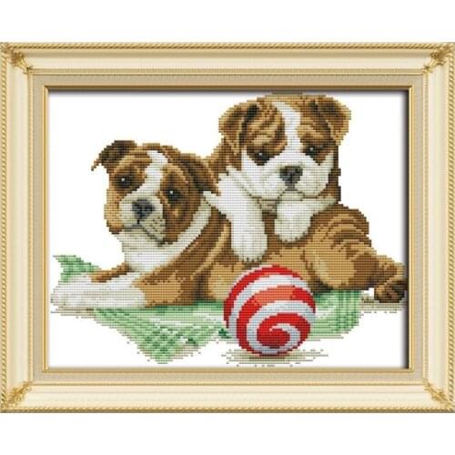 Joy Sunday Cross Stitch Kit Two puppies tired of playing pattern Printed Chinese embroidery needlework for decorating in bedroom
