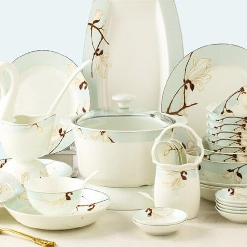 60 Heads Jingdezhen Ceramic Dinnerware Set Kitchen Tableware Dinner Dish Ceramic Plates and Dishes Bowls combination dishes