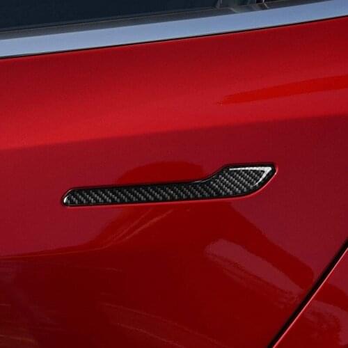 Car Carbon Fiber Exterior Door Handle Pull Cover Sticker Trim For Tesla Model 3 2018 2019