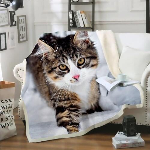 Kawaii Cat Pet Throw Blanket 3D Print Plush Sherpa Blanket Sofa Bed Chair Rest Bedspread Home Family Fleece Decor Thin Quilt