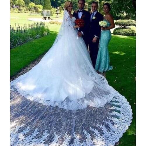 One Layer 3M Long White /Ivory Lace Edge Cathedral Bridal Wedding Veil Wedding Accessories