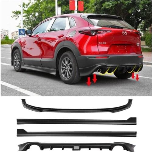 High Quality ABS Black Front Lip + Rear Diffuser + Spoiler + Side Skirt+Racing Grills Cover For Mazda CX30 CX-30 2020 2021 2022