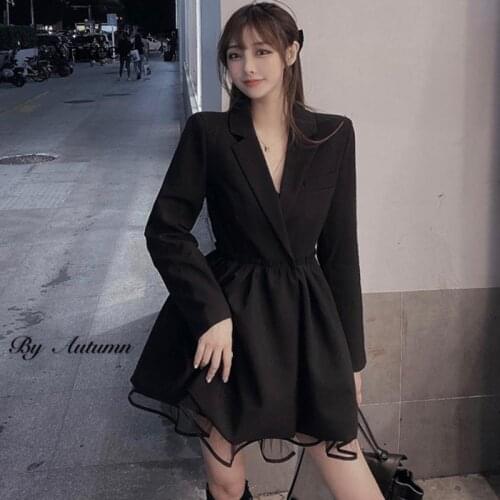 Black Blazer Dress Women Long Sleeve Autumn Mini Elegant Party Dress Female High Waist Korean Sexy Club Dress Office Lady