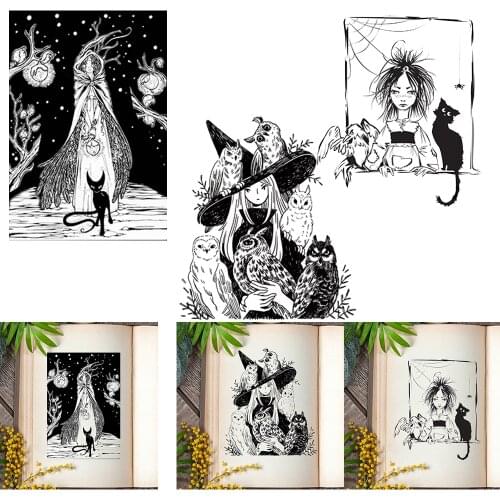 Halloween Witch /Cat/Owl Transparent Silicone Clear Stamps for DIY Scrapbooking/Card Making Crafts Decoration Supplies