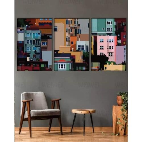Travel Art Wall Print San Francisco California Canvas Paintings Cafe Art Colourful Wall Art for Staircase, Art for Bedroom