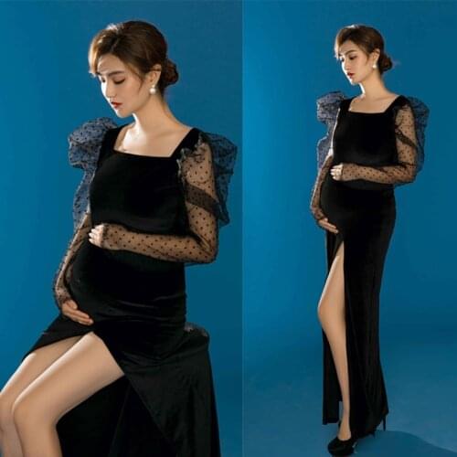 Photography Props Maternity Dresss For Pregnant Women Photo Shooting Maxi Black Lace Sleve Pregnancy Maxi Dresses Clothes