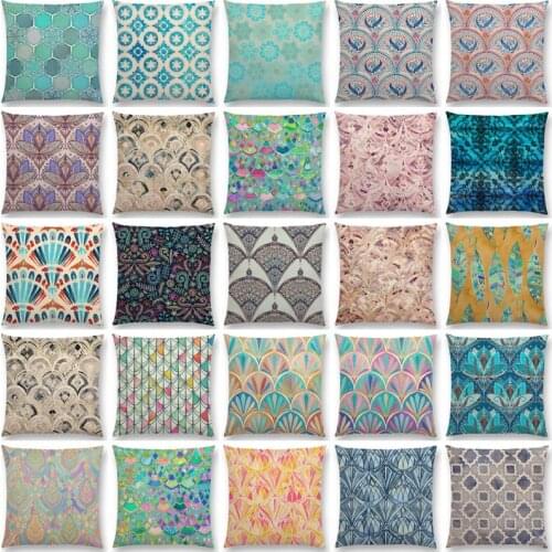 Fresco Mediterranean Pattern Lotus Patchwork Gorgeous Frosting Cushion Car Cover Sofa Throw Pillow Case cojines decorativos 2021