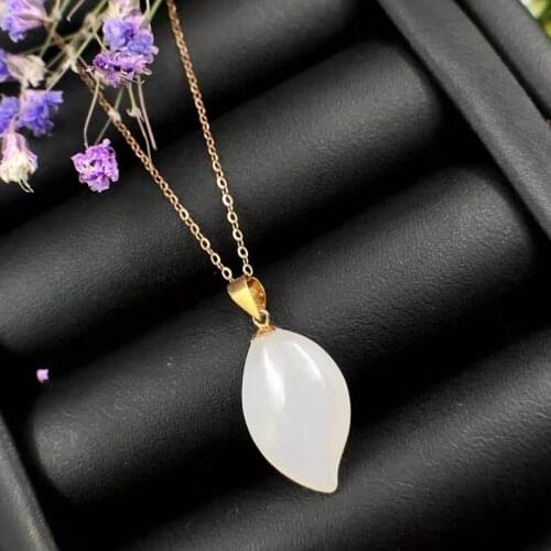 SHILOVEM 18k yellow gold real natural white Jasper pendants Christmas Gift fine Jewelry plant wedding no necklace yzz1016888hby