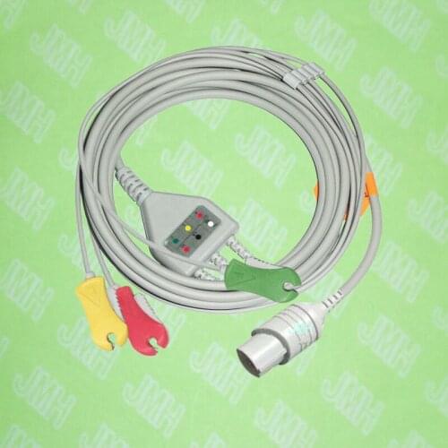 Compatible with 11pin Nihon Kohden ECG Machine the one-piece 3 lead cable and clip leadwire,IEC or AHA