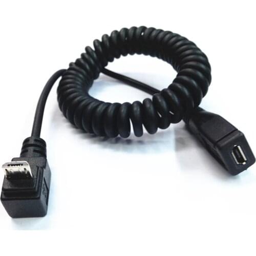 5Ft Spiral Coiled Micro USB B 5 Pin 5P UP angle Male to Female extension Cable