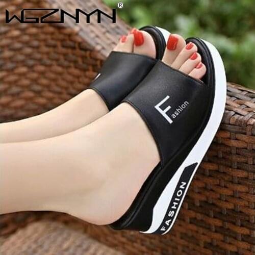 Women Slippers 2021 Ladies Summer Slippers Shoes Women Wedges Heels Fashion Summer Leather Shoes Platform Slipper Women