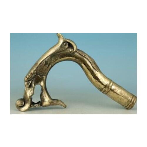 SCY 3017+++ bronze Pure Copper Brass old Grandpa Good Lucky Walking Stick Head Big Chinese Old Handmade Carved Dragon Collect St