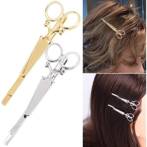 Creative Scissors Women Hair Clip Gold Silver Leaf Comb Shape Delicate Hairpin Girl Bangs One-Word Barrettes Headwear Accessorie