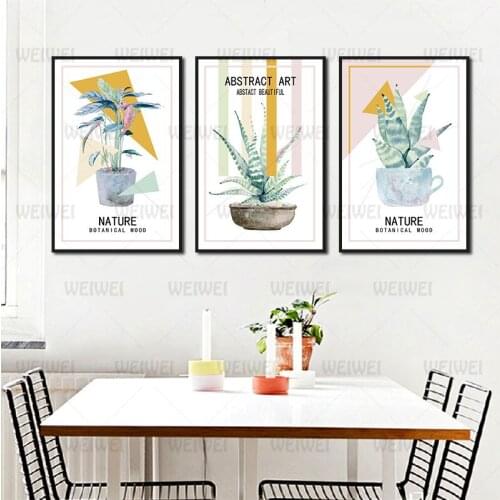 Home Decoration Potted Plant with Handle Canvas Poster Wall Art Decoration for Living Room and Bedroom Frameless Style