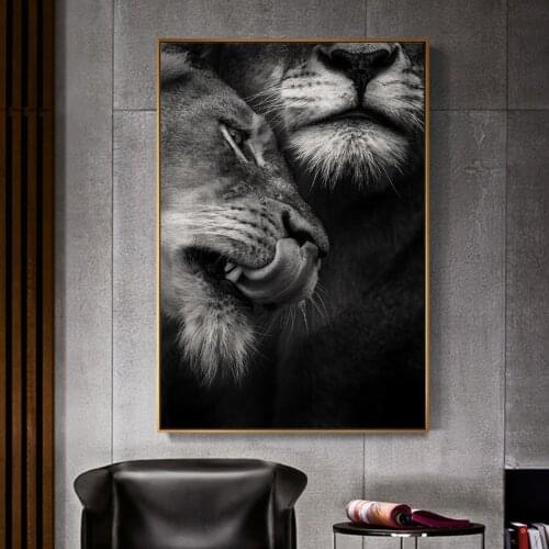 African Wild Lover Lions Canvas Paintings on the Wall Art Posters and Prints Black and White Animals Art Pictures Home Decor
