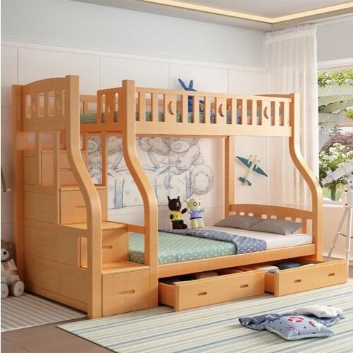 Beech upper and lower bed, white double bed, multi-functional childrens bed
