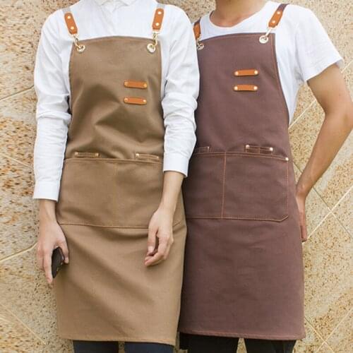 Waterproof Canvas Apron Crossback Straps Barista Bartender Baker Pastry Chef Uniform Florist Cafe Bistro Restauran Work Wear E69