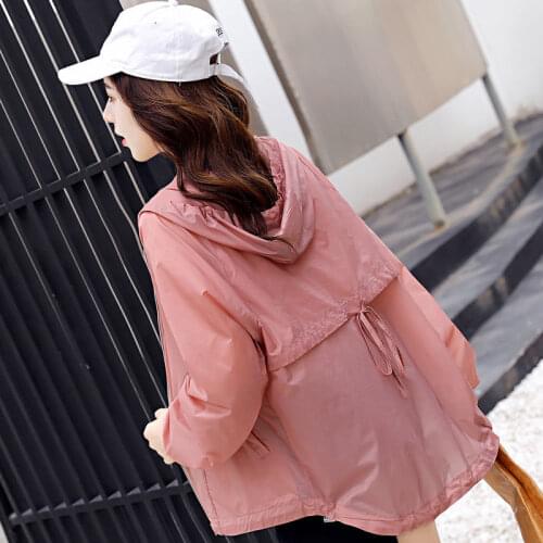 2021 Summer Solid Sun Protection Clothing Women Loose Long-sleeve Hooded Sunscreen Shirt Female Thin Breathable Coat Y125
